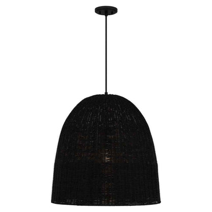 Hampton Bay Highler 1-Light Matte Black Pendant with Matte Black Rattan Shade