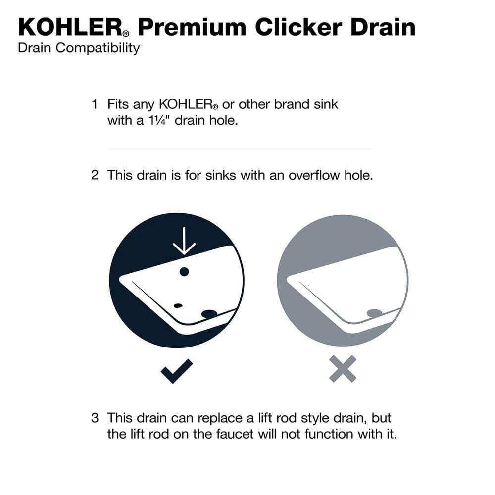 KOHLER Premium Clicker Drain with Overflow in Polished Chrome K-RH1464524-CP