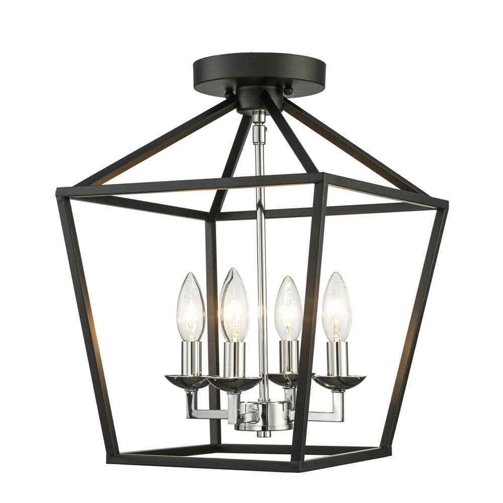 Home Decorators Weyburn 16.5 in. 4-Light Black/Chrome Lantern Semi-Flush Mount