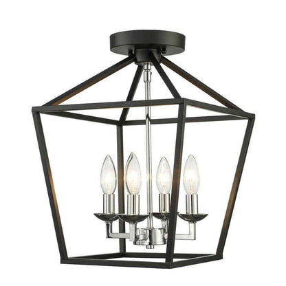 Home Decorators Weyburn 16.5 in. 4-Light Black/Chrome Lantern Semi-Flush Mount