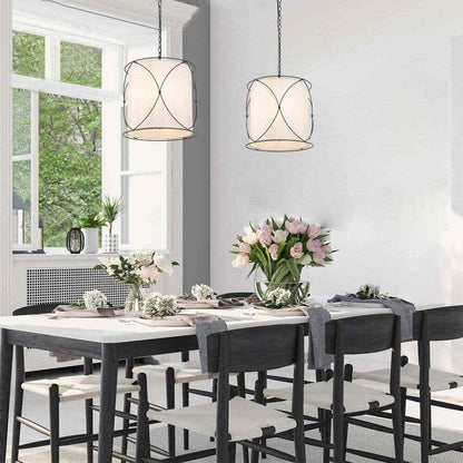 Uolfin Modern Drum Island Chandelier Pendant Cage Light w/ Fabric Shade