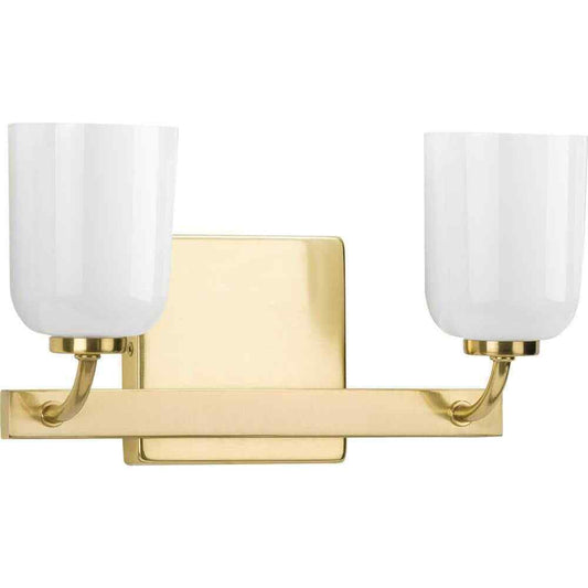 Progress Lighting Moore 2-Light Satin Brass White Opal Glass Vanity Light