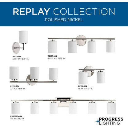 Progress Lighting Replay Collection 1-Light Polished Nickel Vanity Wall Light