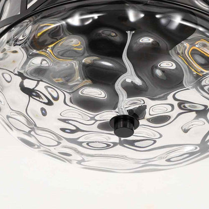 LamQee 12 in. 2-Light Black Flush Mount Water Ripple Glass Ceiling Light