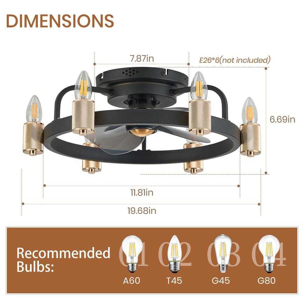 FANNEHONNE 20 in. Gold Flush Mount Caged Ceiling Fan w/ Lights and Remote