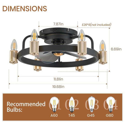 FANNEHONNE 20 in. Gold Flush Mount Caged Ceiling Fan w/ Lights and Remote