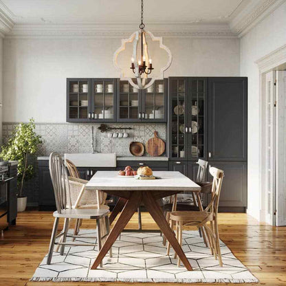 LNC Modern Chandelier 4-Light Distressed White Weathered Wood Adjustable Pendant