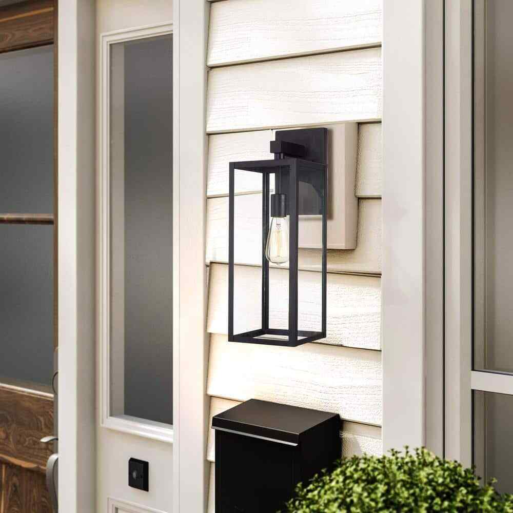 Hukoro 1-Light Black Outdoor 1x E26 Wall Light with Clear Glass Shade