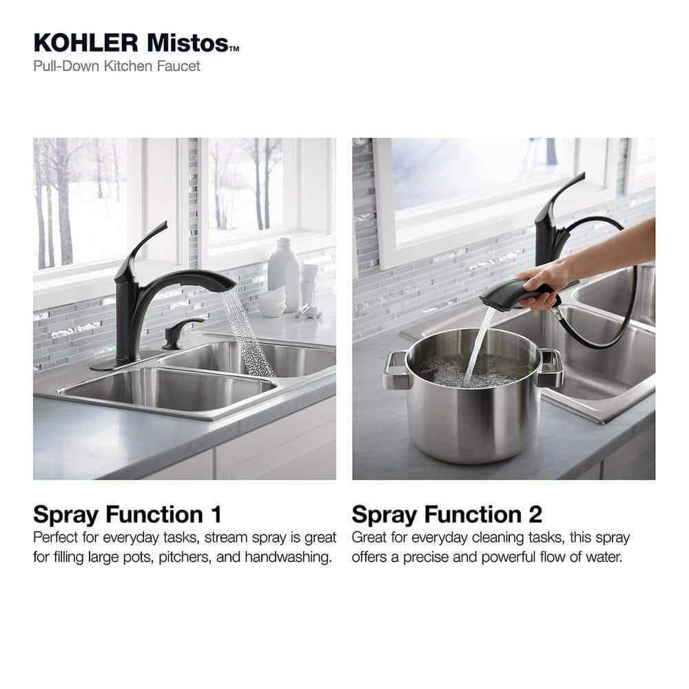 KOHLER Mistos Single-Handle Pull-Out Sprayer Kitchen Faucet in Matte Black