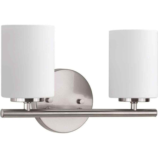 Progress Lighting Replay 13 in. Brushed Nickel Etched White Glass Vanity Light