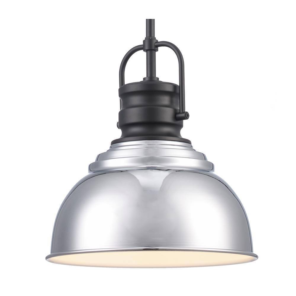 Home Decorators Shelston 10 in. Chrome and Black Farmhouse Pendant Light Fixture