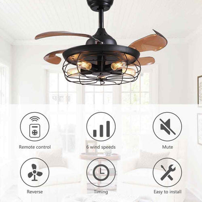 ANTOINE 36 in. Black Ceiling Fan w/ Lights + Remote Retractable Blades Fandelier