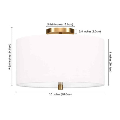 Meyer&Cross Ellis 16 in. Brass and White Semi Flush Mount with Fabric Shade