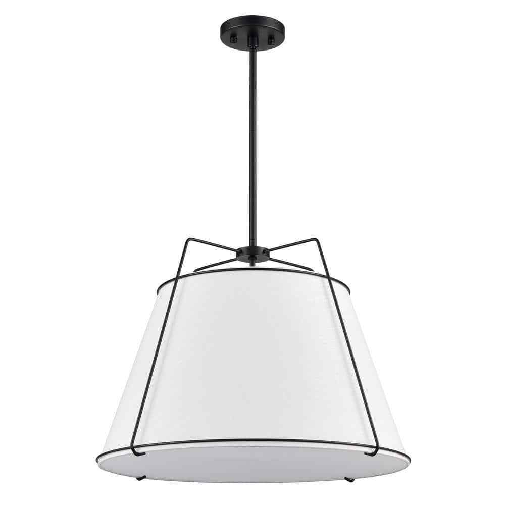 Light Society Lise 22 in. 3-Light Black Chandelier with Fabric Shade LS-C555-BLK