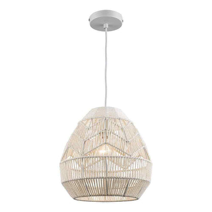 Bel Air Lighting 1-Light White Rope Basket Pendant Light Fixture w/ Woven Shade