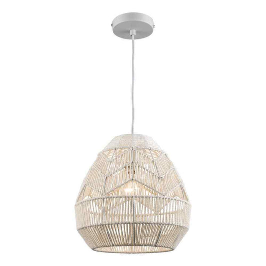 Bel Air Lighting 1-Light White Rope Basket Pendant Light Fixture w/ Woven Shade