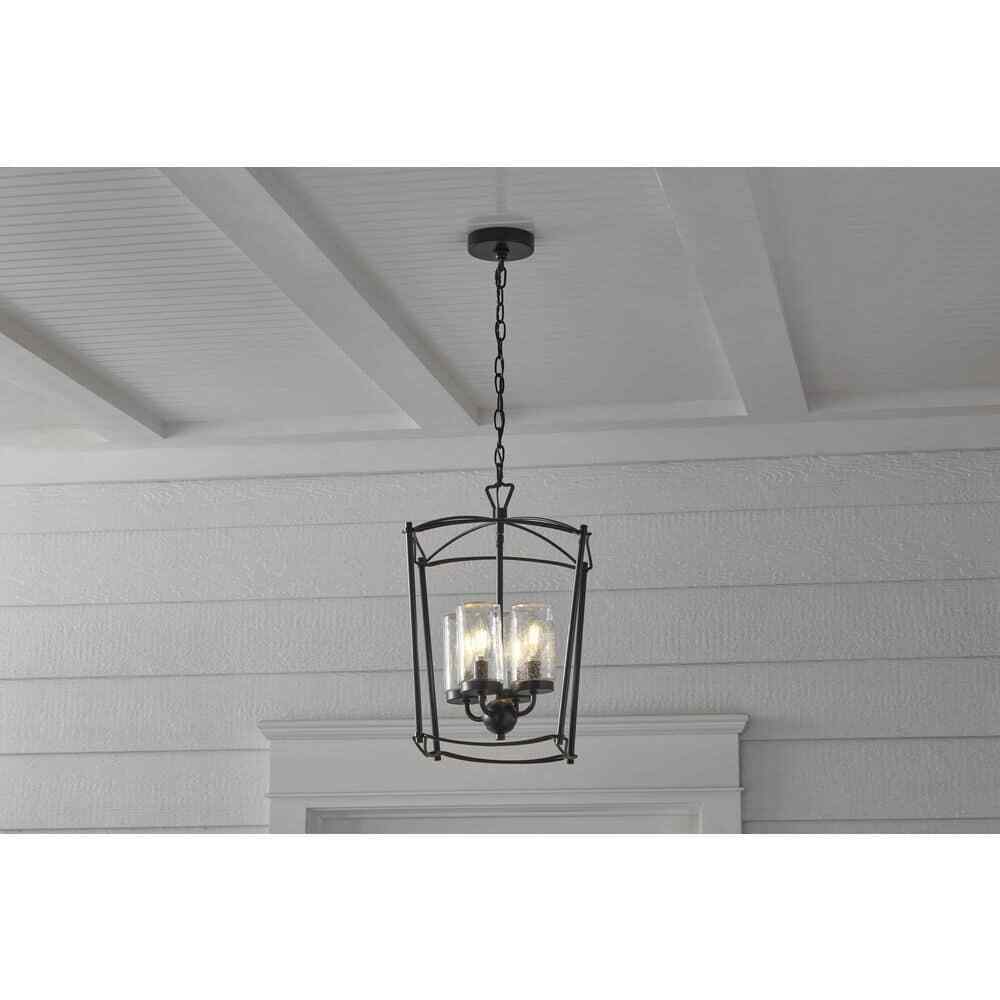 Home Decorators Tercero 4-Light Matte Black Outdoor Foyer Pendant Light