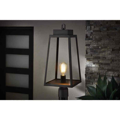 Hampton Bay Corbin Modern 1-Light Black Outdoor Tapered Post Lantern Light