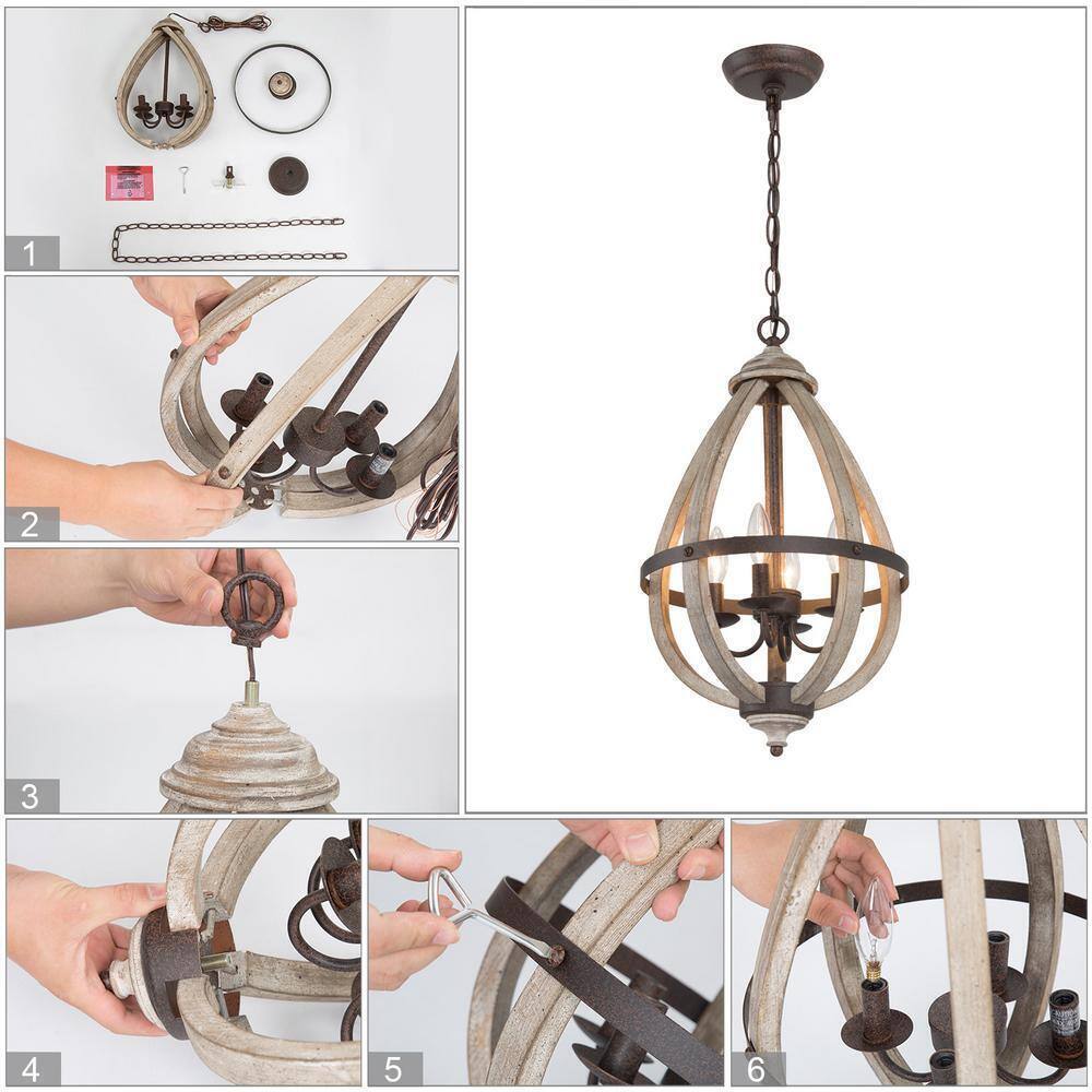 LNC 4-Light Rustic Bronze Farmhouse Globe Island Chandelier