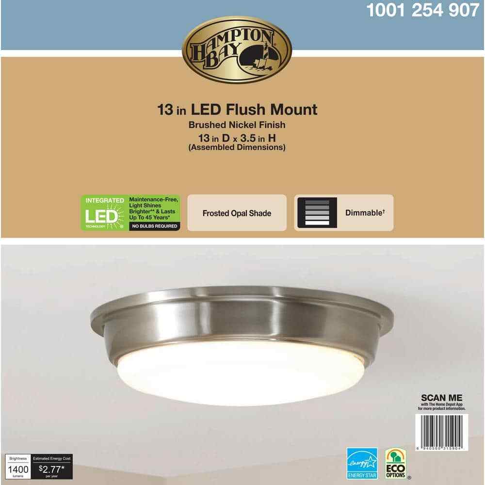 Hampton Bay Savannah 13 in. Brushed Nickel Selectable LED Flush Mount IKE8091L-5