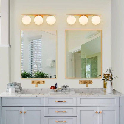 RRTYO Kara 21.97 in. 3-Light Gold Vanity Light with Milky White Glass Ball Shade