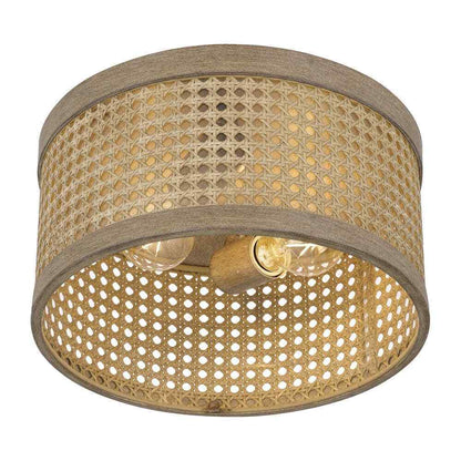 Home Decorators Collection Beau 11.88 in. 2-Light Natural Wood Flush Mount