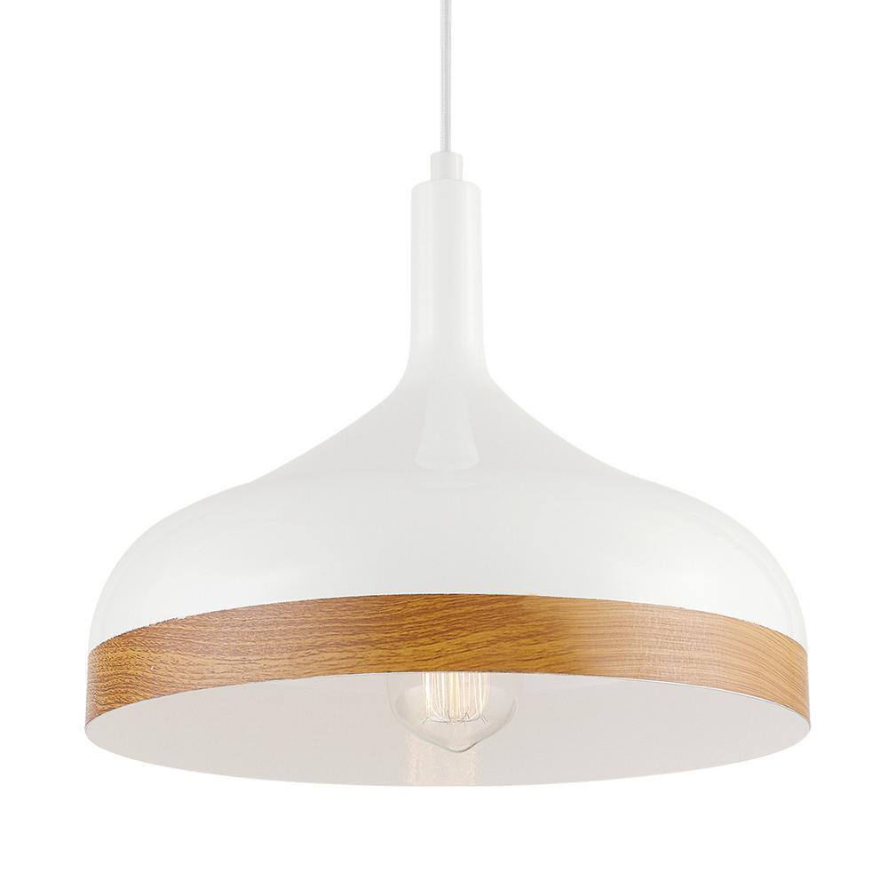 Globe Electric Nora Pendant Light White Faux Wood Accent w/ white cloth cord