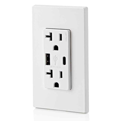 Leviton 20 Amp Tamper Resistant Duplex Outlet w/ Type A and C USB Chargers White