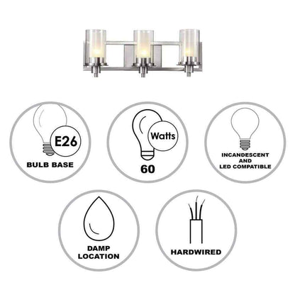 Bel Air Lighting Odyssey 22 in. 3-Light Brushed Nickel Bathroom Vanity Light