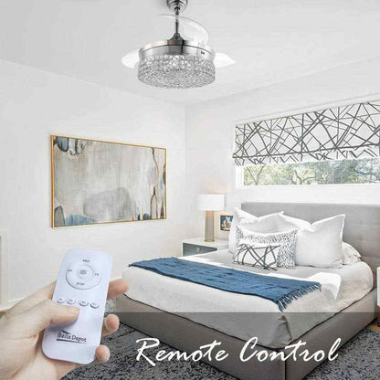 Bella Depot 36 in. LED Indoor Chrome Retractable Crystal Ceiling Fan
