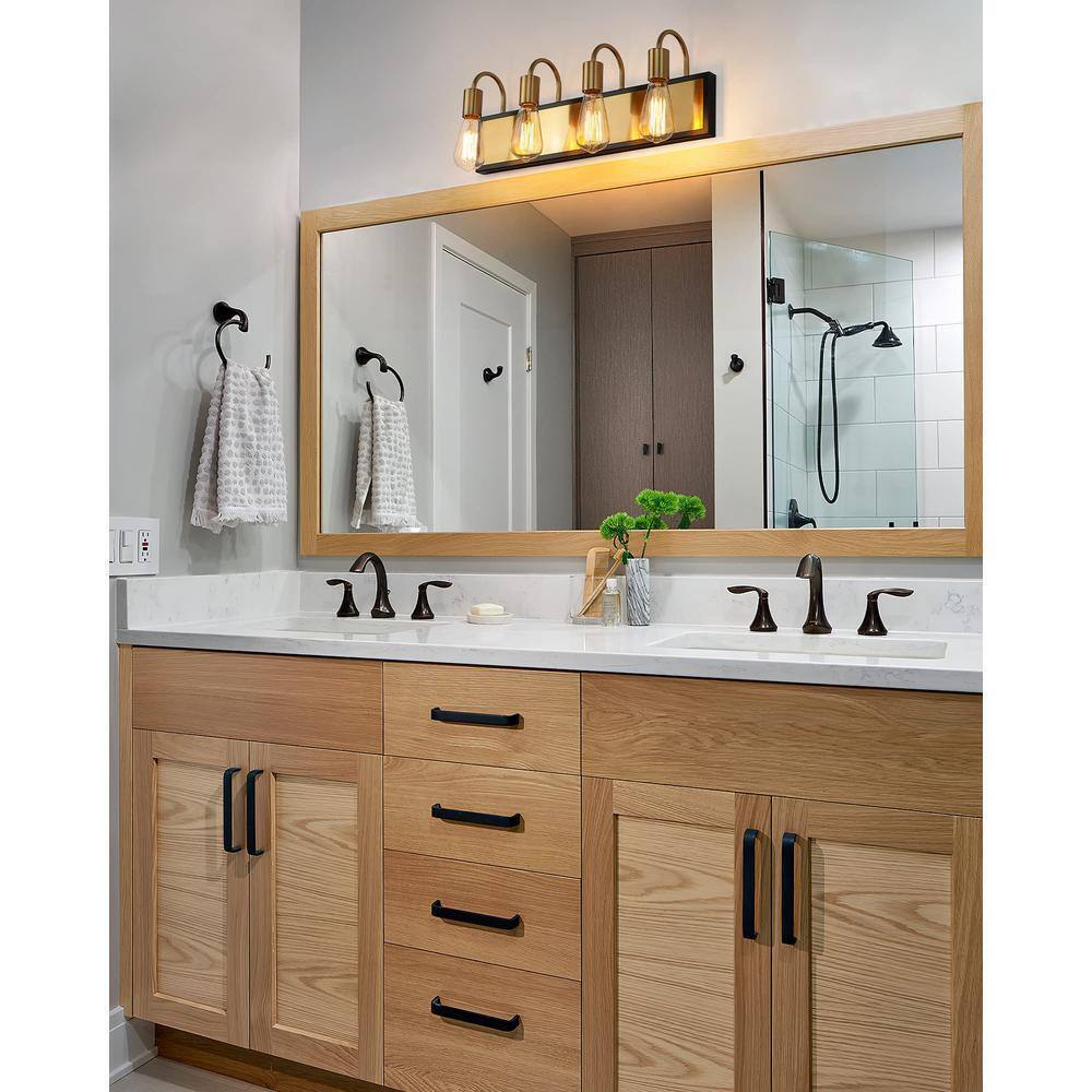 JAZAVA 22.4 in. 4-Light Brushed Gold and Black Vanity Light