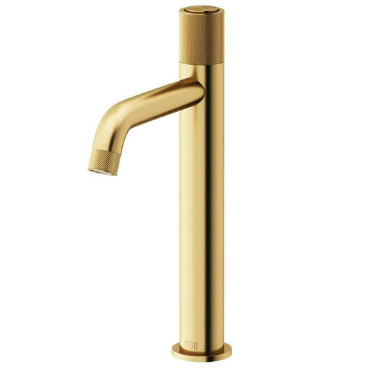VIGO Apollo Button Operated Single-Hole Bathroom Vessel Faucet Matte Brush Gold