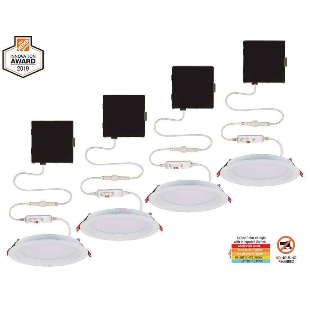 Commercial Electric Slim Baffle 4 in. Color Selectable Recessed LED Kit 4-Pack