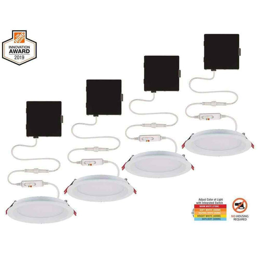 Commercial Electric Slim Baffle 4 in. Color Selectable Recessed LED Kit 4-Pack