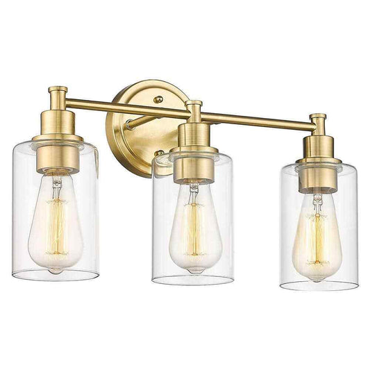 JAZAVA 17.25 in. 3-Light Champagne Bronze Vanity Light with Clear Glass Shade