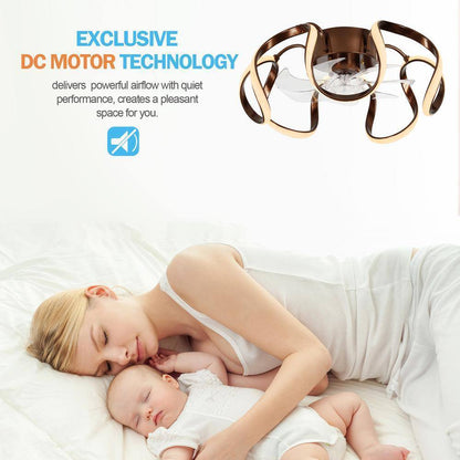 Oaks Aura LED Indoor Brown Modern Flush Mount Ceiling Fan Light APP and Remote