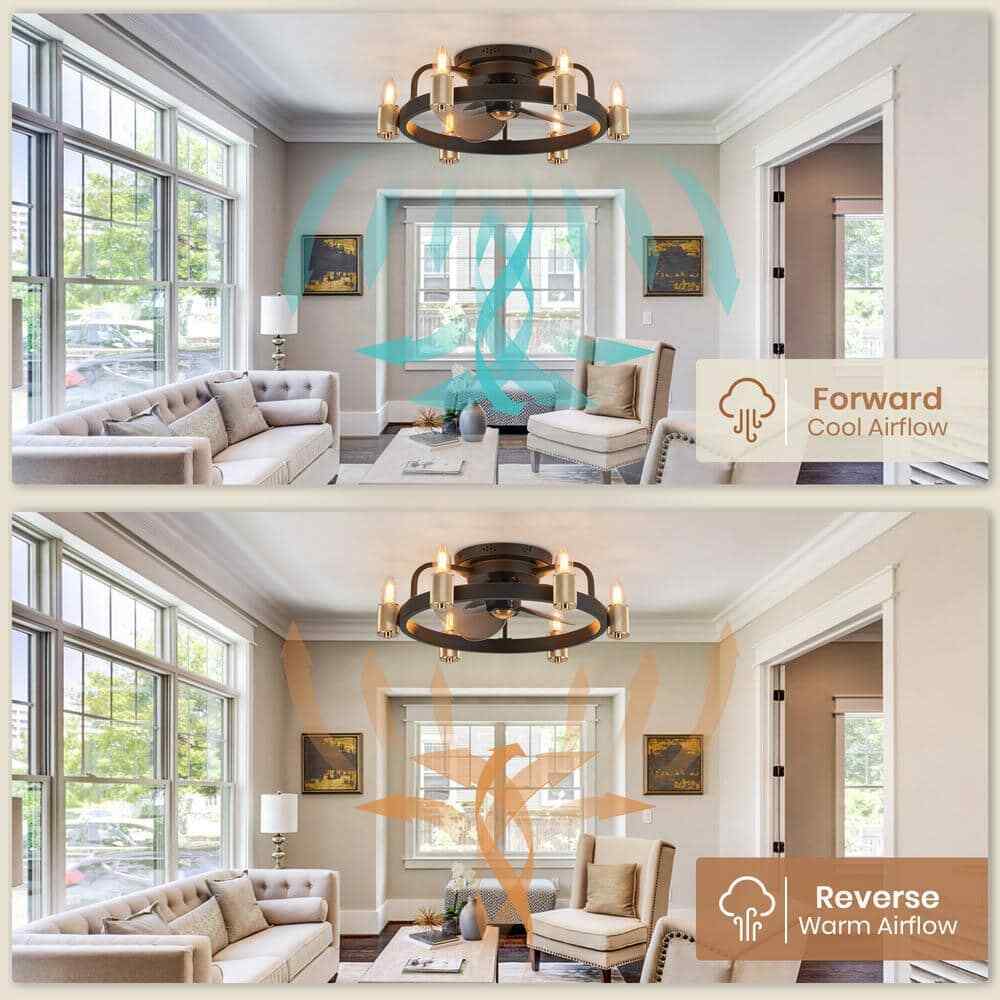 FANNEHONNE 20 in. Gold Flush Mount Caged Ceiling Fan w/ Lights and Remote