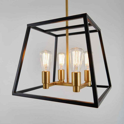 Artika Carter 4-Light Black Gold Modern Industrial Cage Chandelier Light Fixture