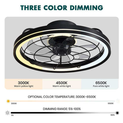 FANNEHONNE 19 in. Indoor Black Low Profile Ceiling Fan w/ Integrated LED Light