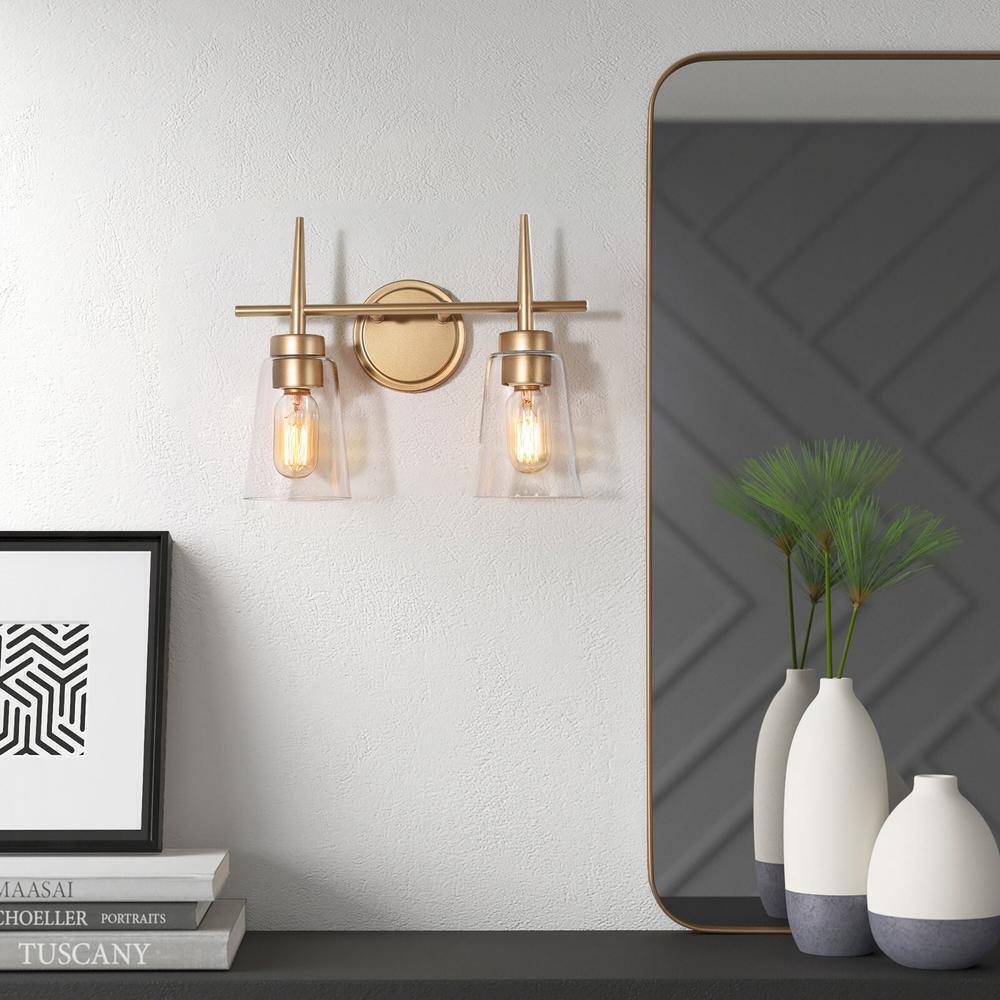 Uolfin Gold Bell 2-Light Modern Powder Room Vanity Light with Clear Glass Shades
