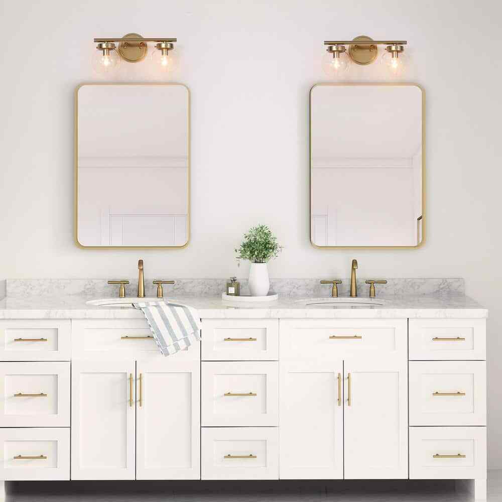Uolfin Modern Light Gold Vanity Light 14.2 in. W 2-Light Powder Room Wall Light