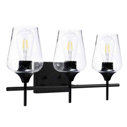Merra 3-Light Black Bathroom Vanity Light with Seeded Glass Shades