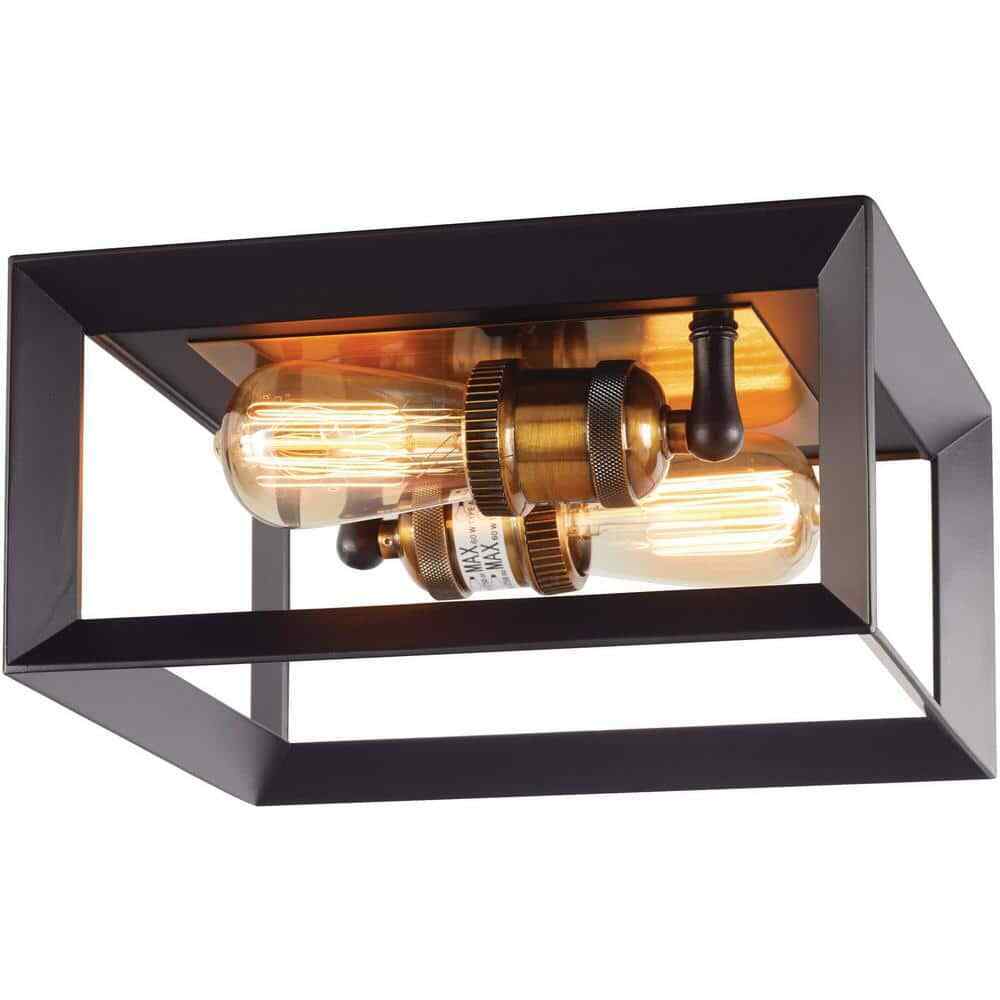Home Decorators Walden Forge 2-Light Black Frame Flush Mount Ceiling Light