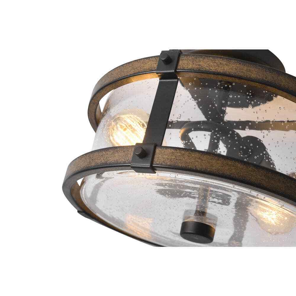 Hukoro Mousse 12.2 in. 2-Light Semi Flush Mount w/ Matte Black Barnwood Accents