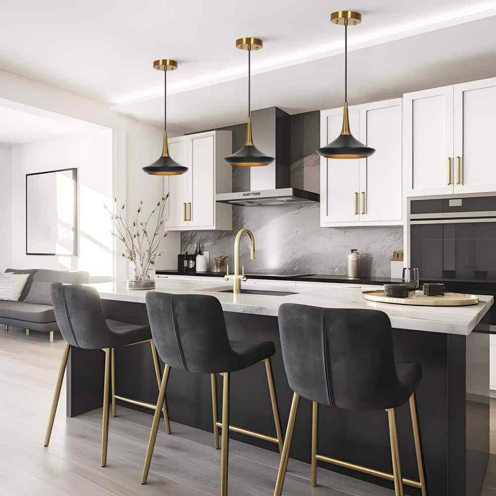 LNC Modern Black and Brass Kitchen Island Pendant Lighting Hanging Chandelier