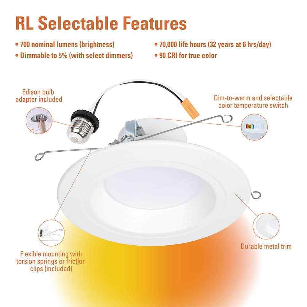 HALO RL56 Series 5/6-inch recessed LED.Selectable CCT Integrated LED Matte White