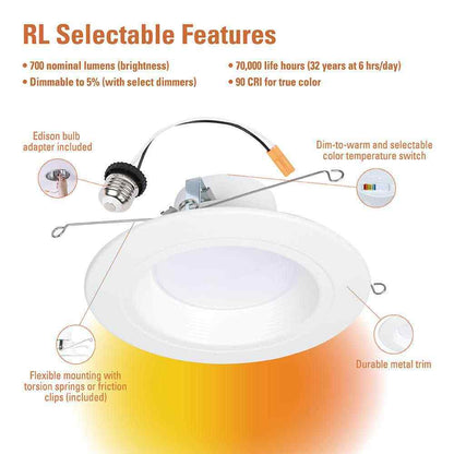 HALO RL56 Series 5/6-inch recessed LED.Selectable CCT Integrated LED Matte White
