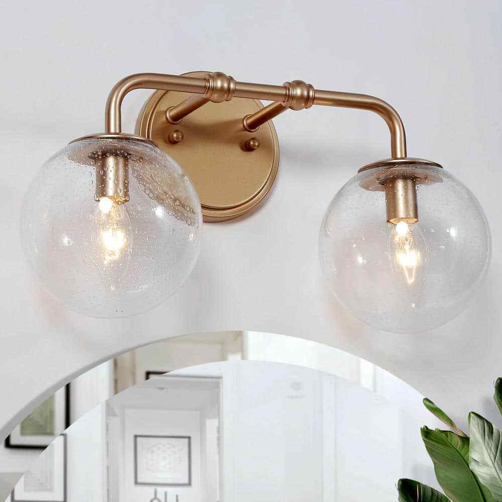 Uolfin Modern Globe Bathroom Vanity Light 2-Light Brass Gold Round Light