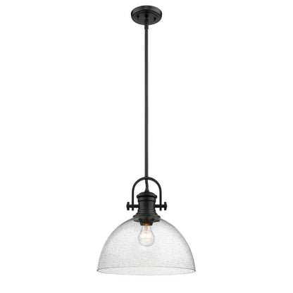 Golden Lighting Hines 1-Light Black and Seeded Glass Pendant 3118-L BLK-SD