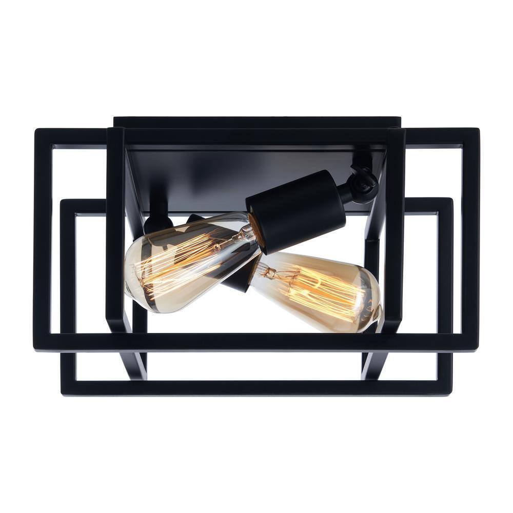 Merra 12 in. 2-Light Matte Black Open Geometric Frame Flush Mount